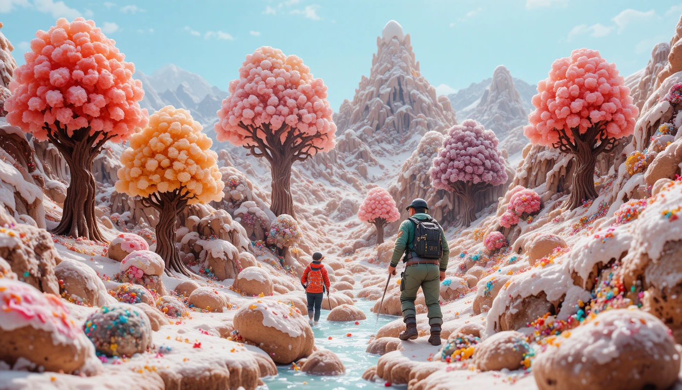 Caminhada por uma Fantástica Paisagem de Doces