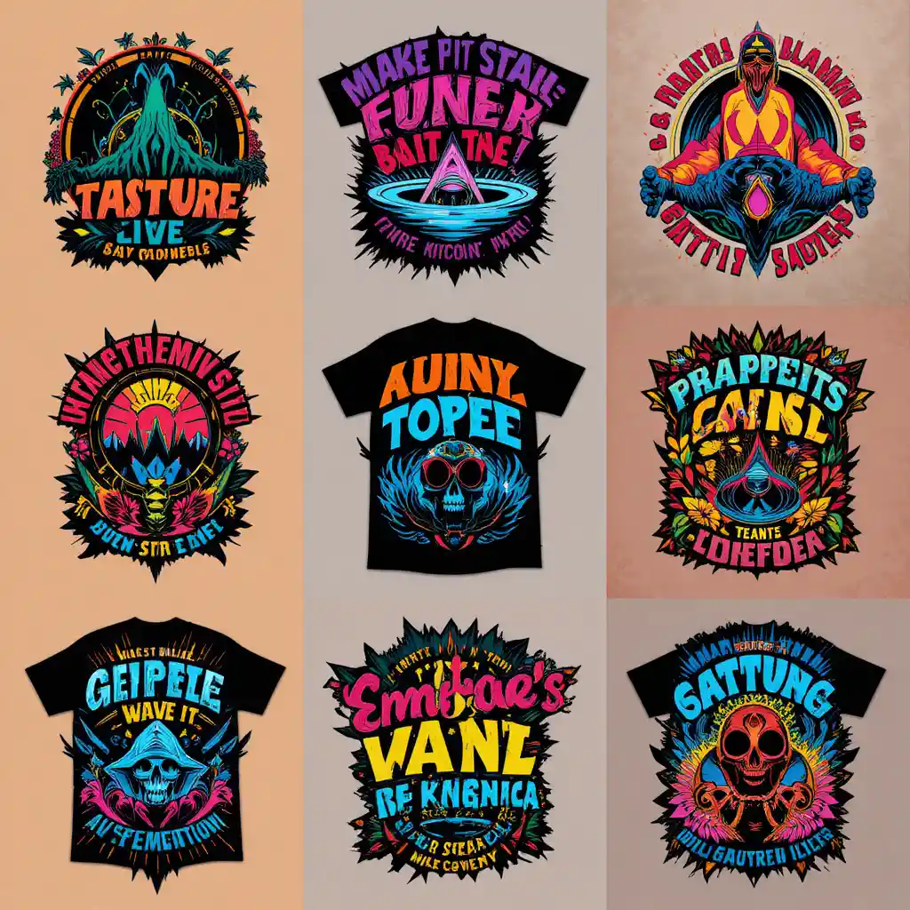 Vibrant retro t shirt graphic with bold typography layout