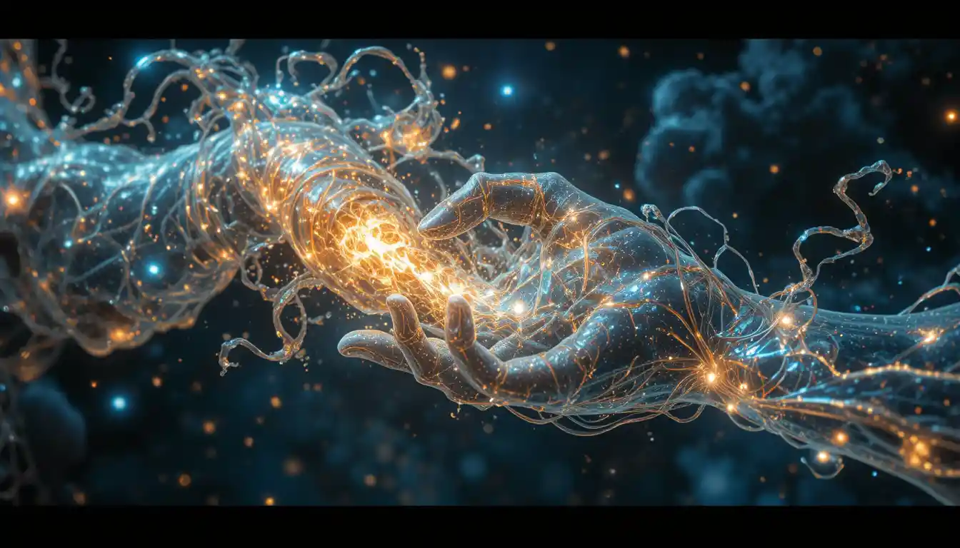 Cosmic deity weaving stars on a luminous celestial loom