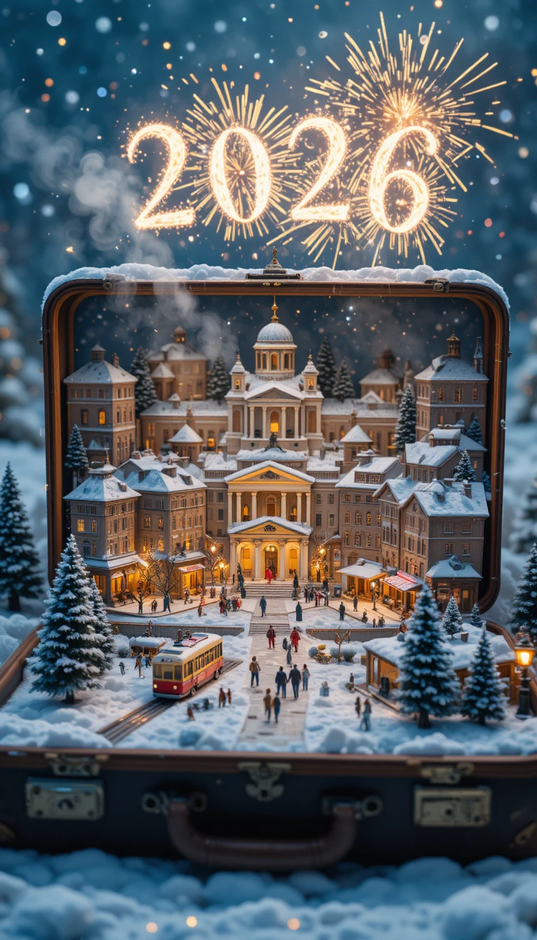 Ville miniature magique d’Helsinki dans une valise ouverte