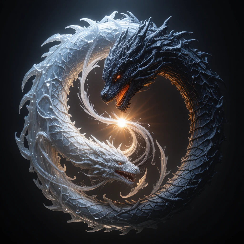 Verschlungene Drachen bilden ein himmlisches Yin-Yang-Symbol
