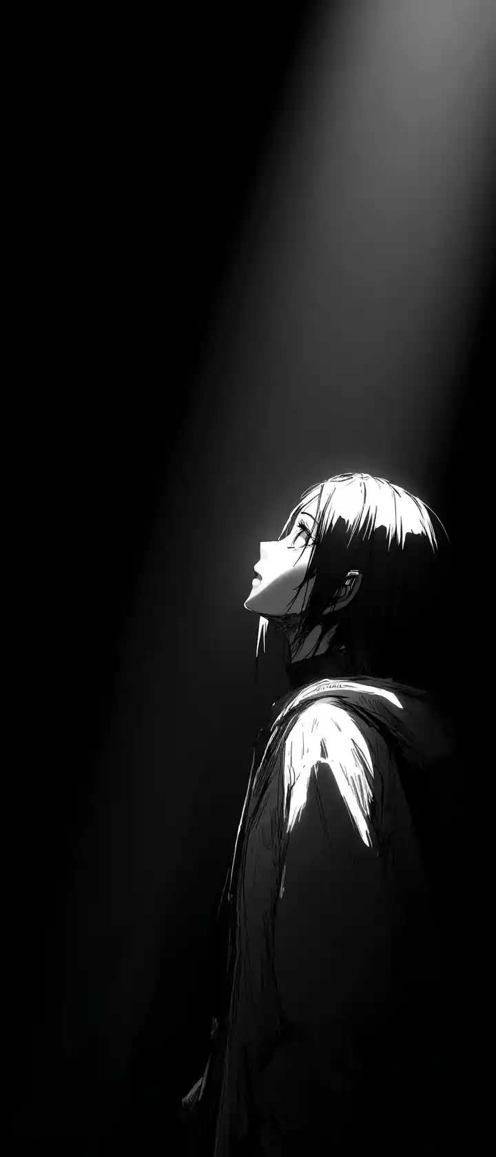 Close up anime portrait in darkness with single beam
