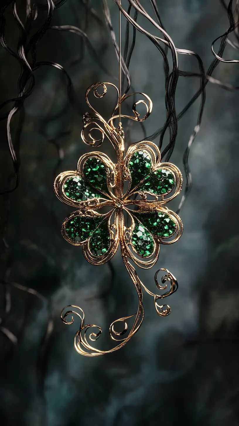Floating shamrock swirling in dark inky vortex