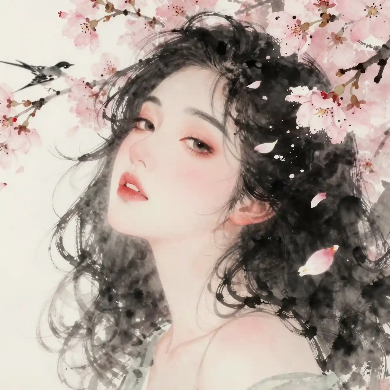 Dreamy double exposure portrait of a woman with pink roses