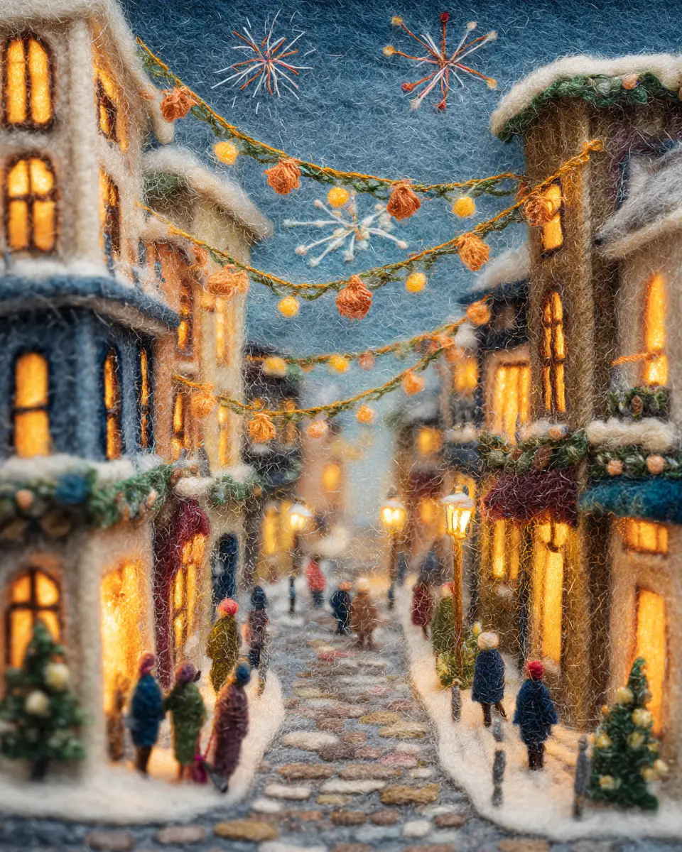 歐洲城市街道上的新年燈飾與煙火
