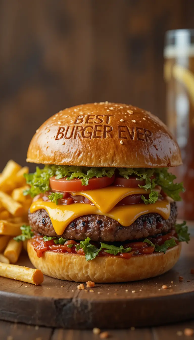 Gourmet-Burger mit Pommes in Studio-Food-Fotografie