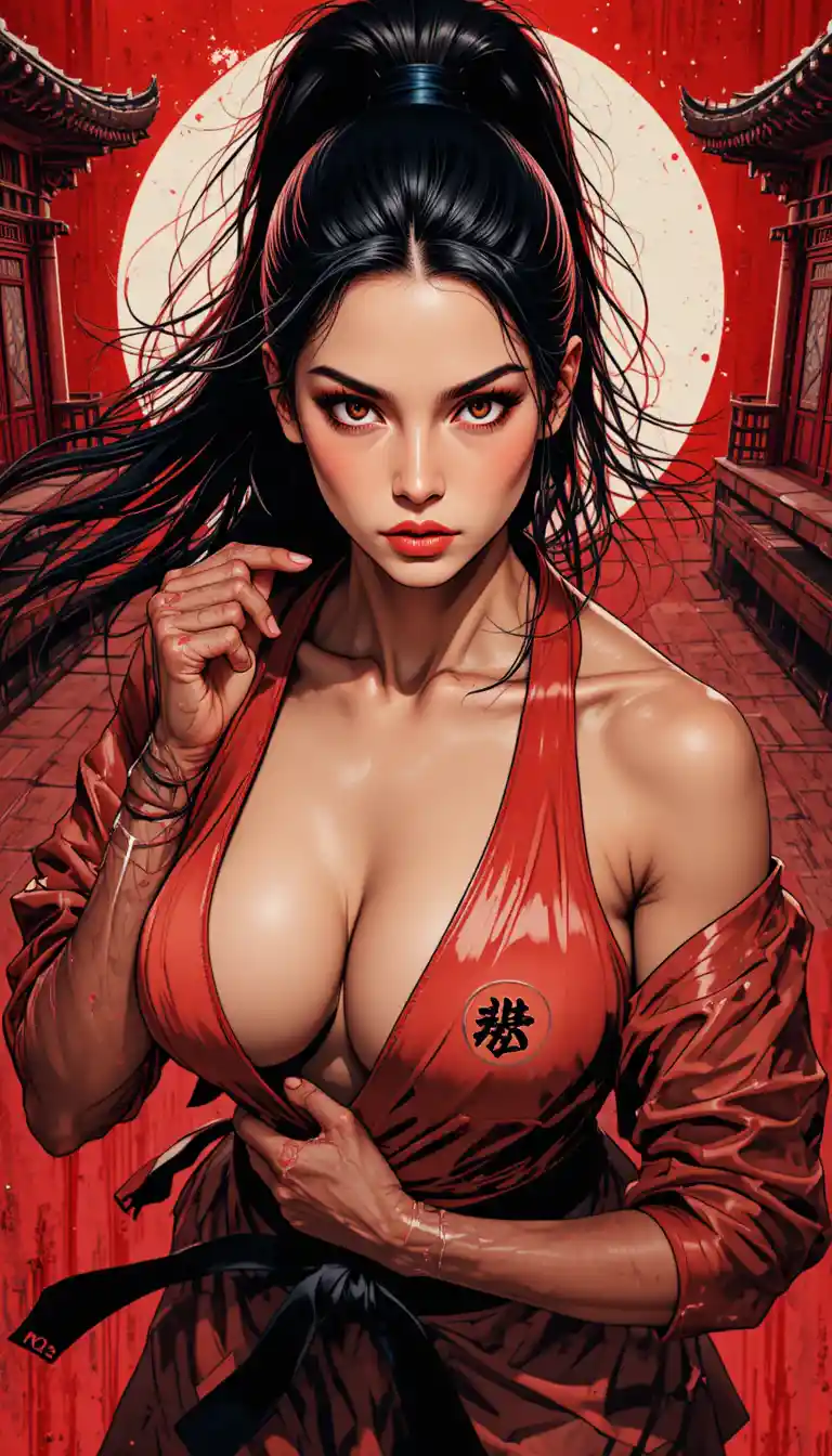 Stoic martial arts woman in judogi ready to fight