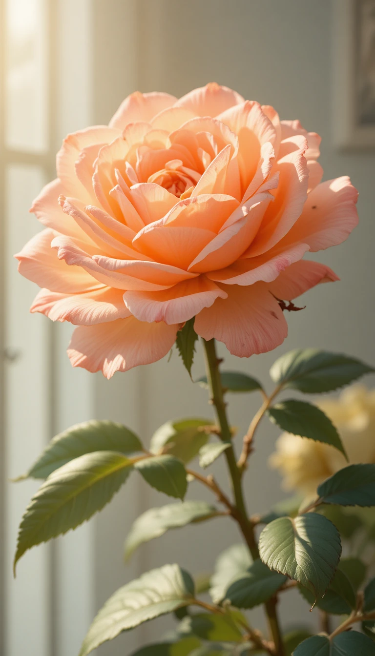 Manga style peach rose in full bloom with crystal petals