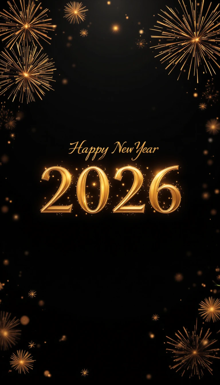 Tipografia dourada de 2026 em fundo escuro de Ano Novo de luxo