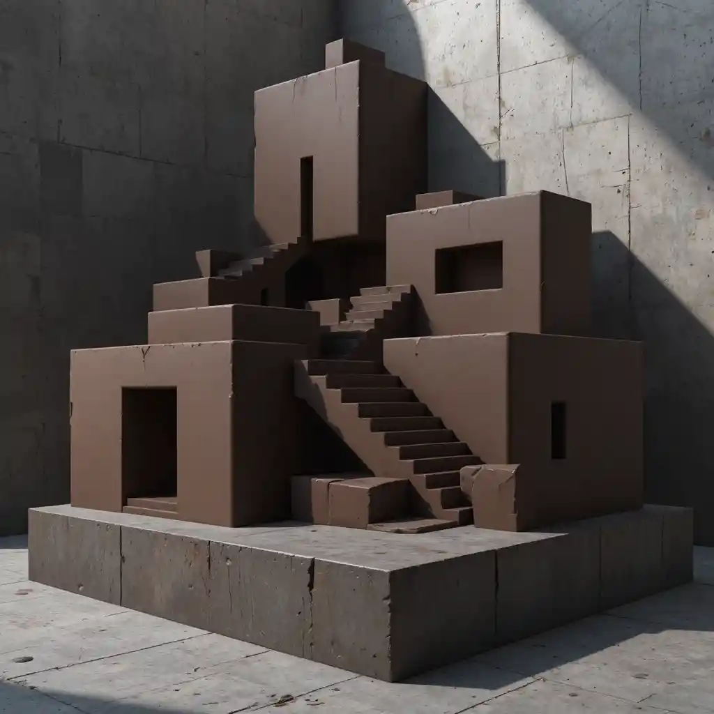 Brutalist chocolate architecture on rugged concrete surface
