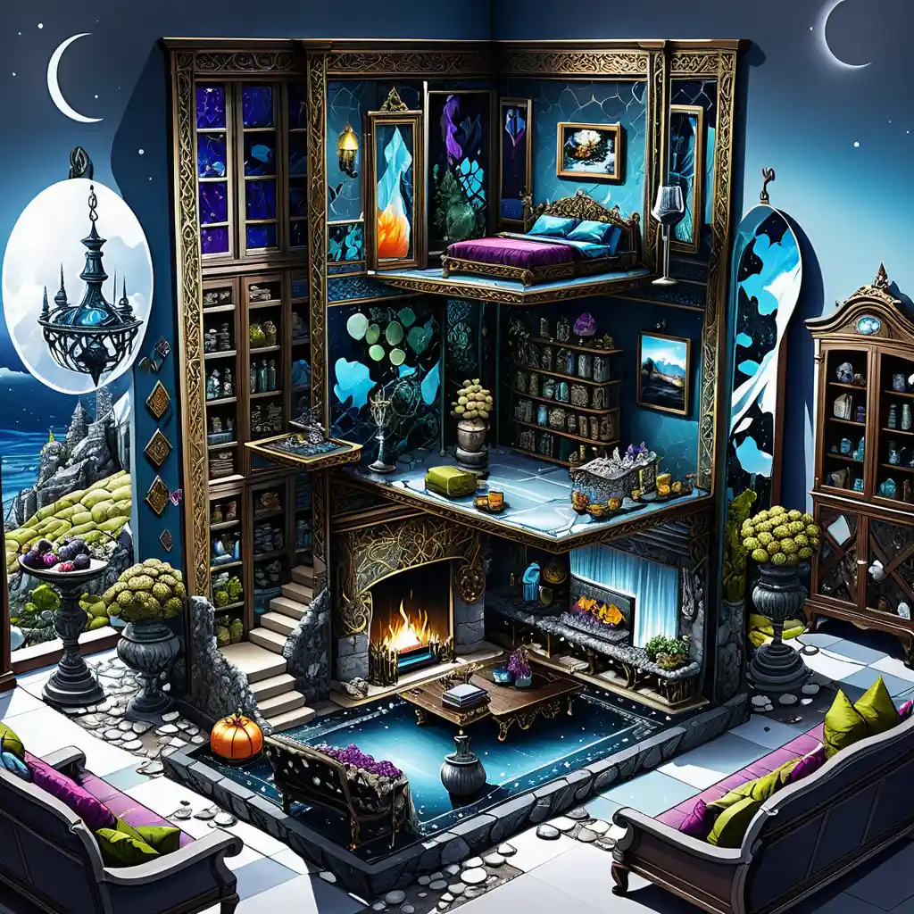 Dormitorio de villa de la gran duquesa con chimenea y salón