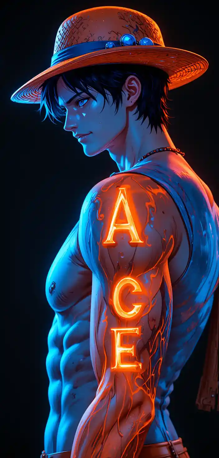 Neon-Anime-Porträt eines selbstbewussten, sommersprossigen Mannes im Profil