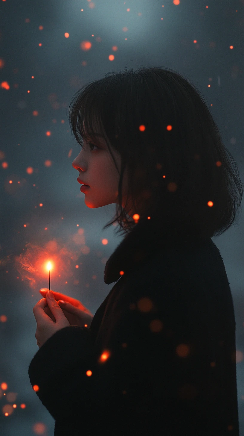 Jovem mulher com fósforo em uma noite cyberpunk sombria