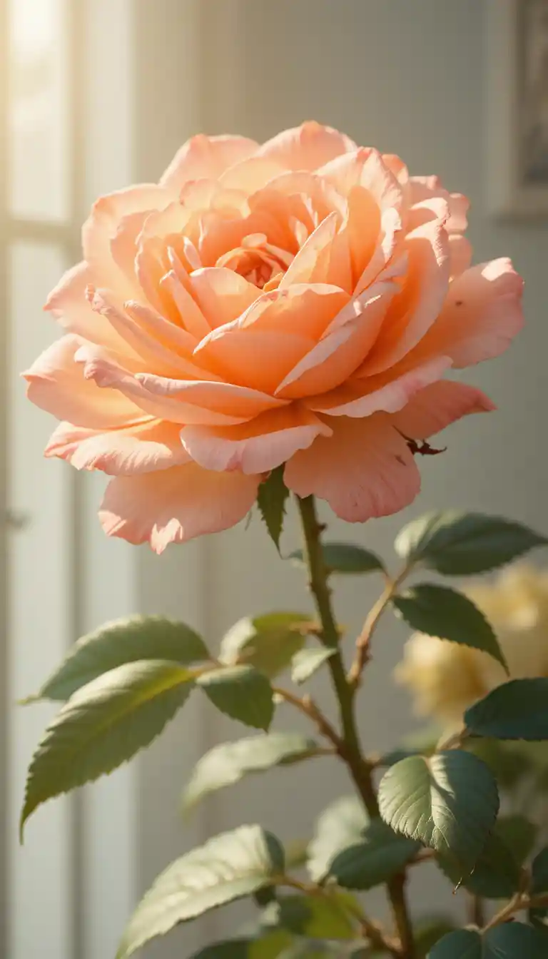 Rosa pêssego em plena floração com pétalas de cristal em estilo mangá
