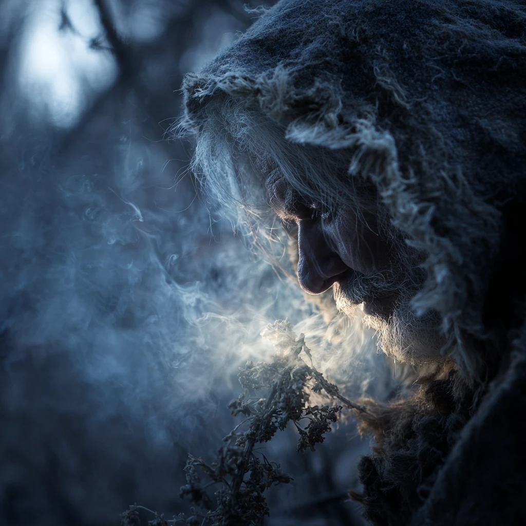 Ethereal winter spirit wrapped in glowing magical light