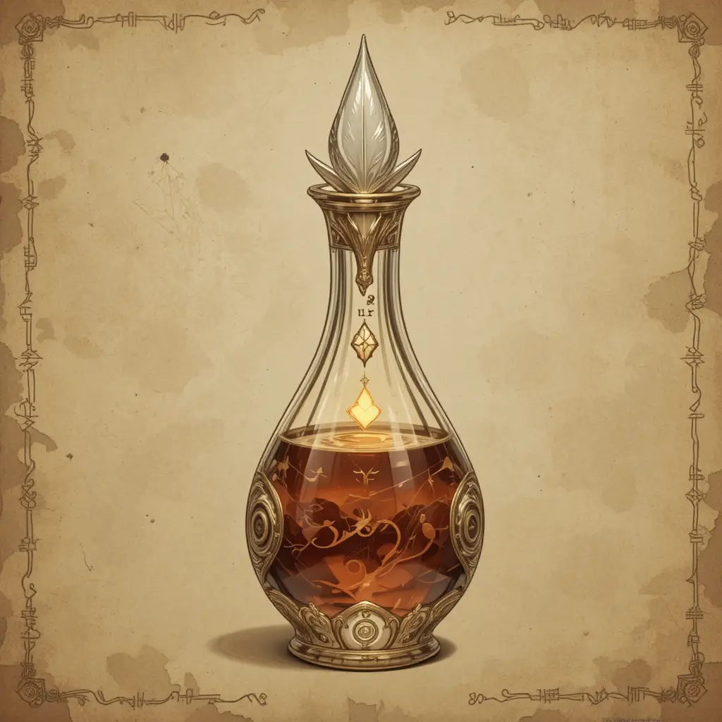 Frasco de poção de fantasia com penas arcanas luminosas