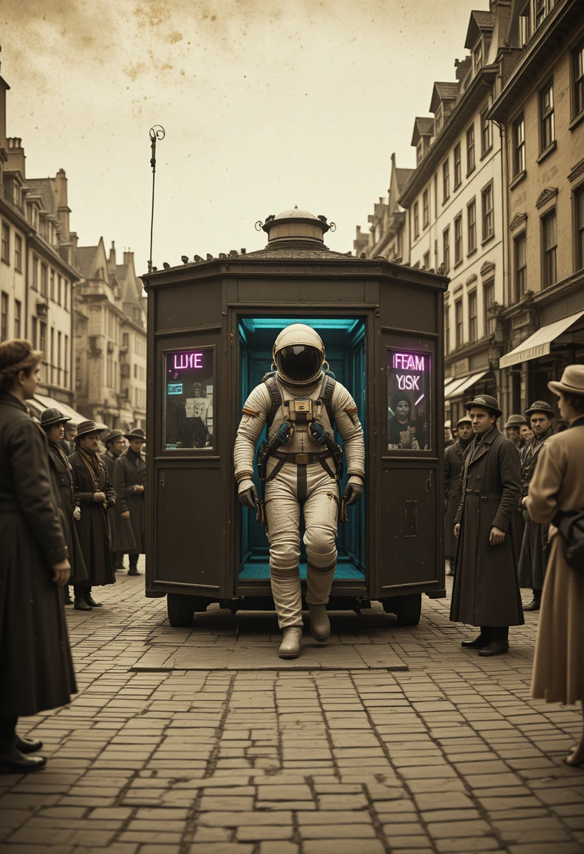 Astronaut Stepping From Cabin In Vintage European Square