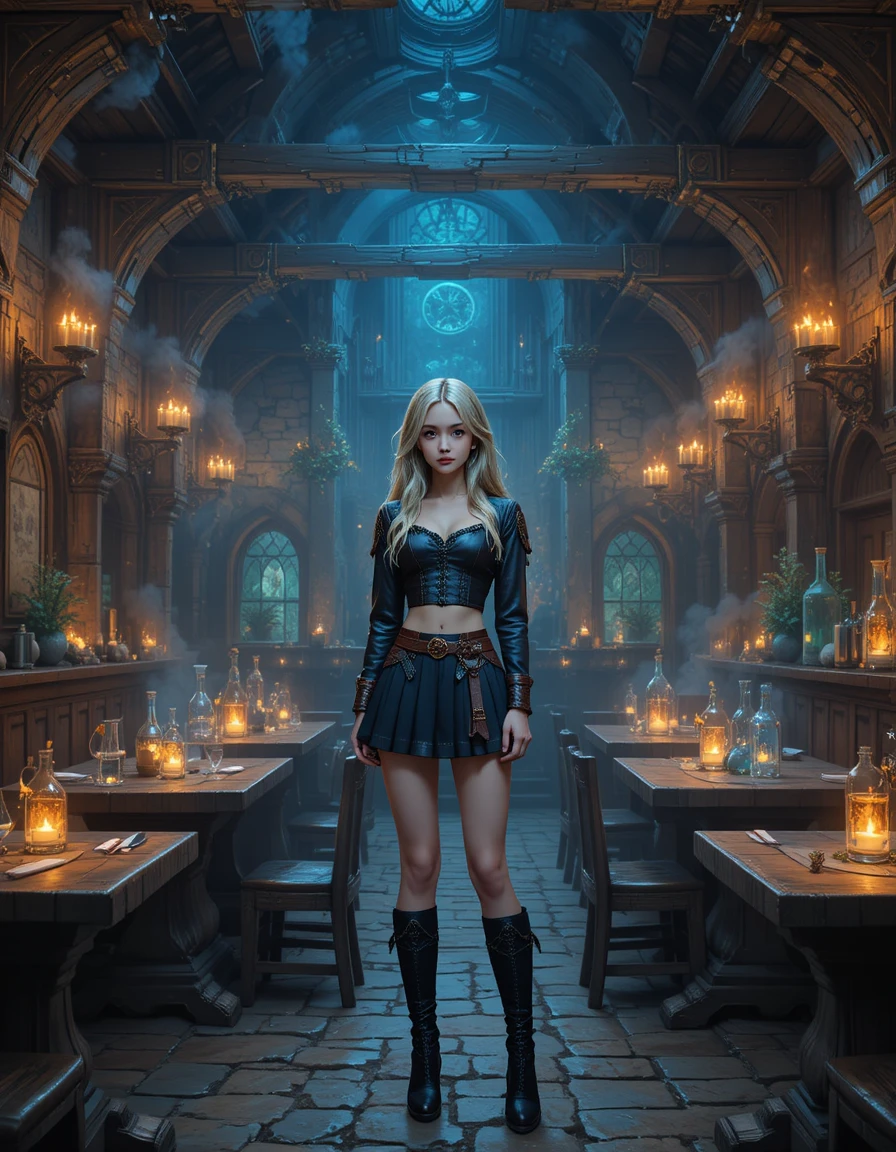 Anime-Mädchen in einer magischen mittelalterlichen Taverne