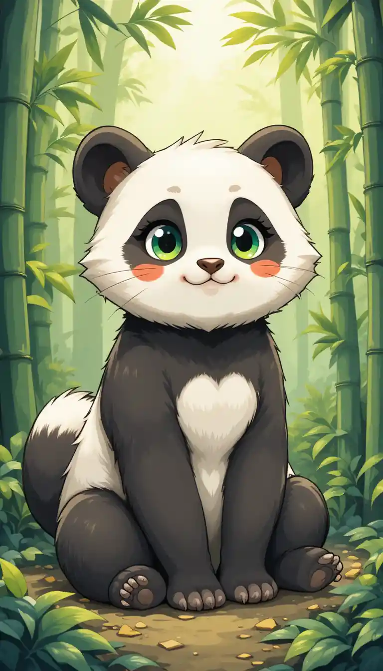 Adorable híbrido de gato y panda en un bosque de bambú