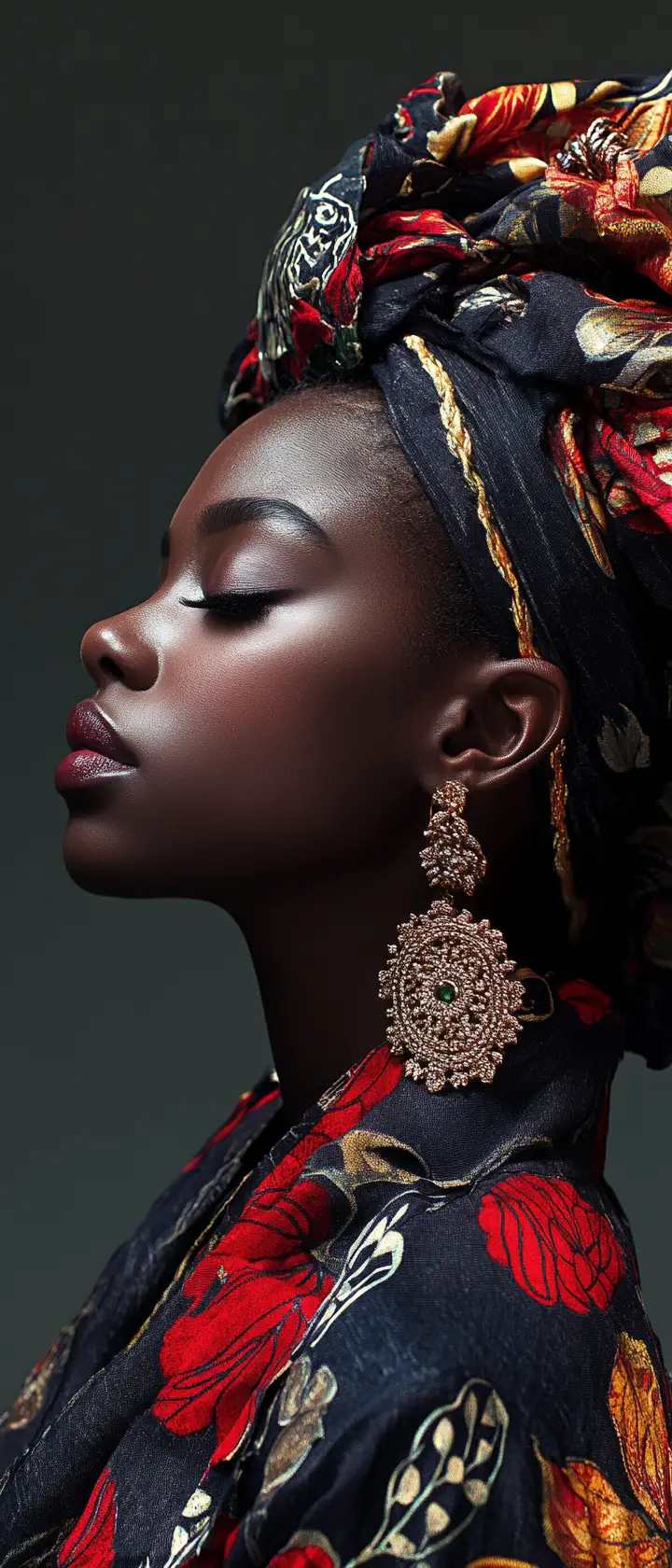 Femme inspirée par l’Afropunk en portrait dans un jardin zen