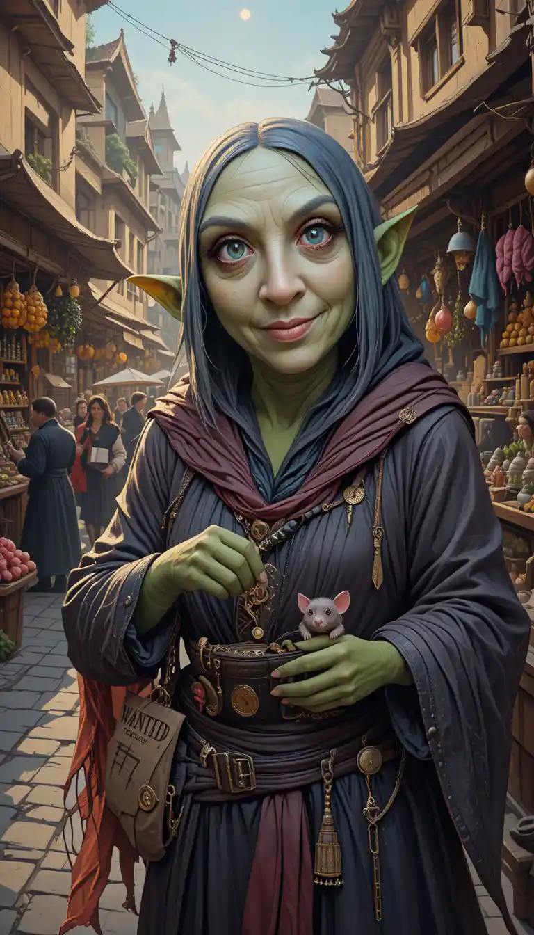 Goblin-Dieb in Verkleidung stiehlt Geldbeutel auf belebtem Markt