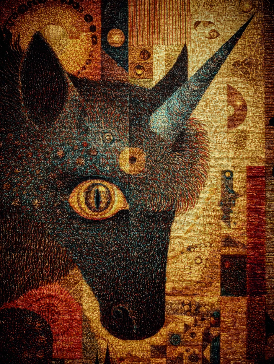 Unicorno Surreale in Paesaggio Fantasy Dark Pop a Arazzo