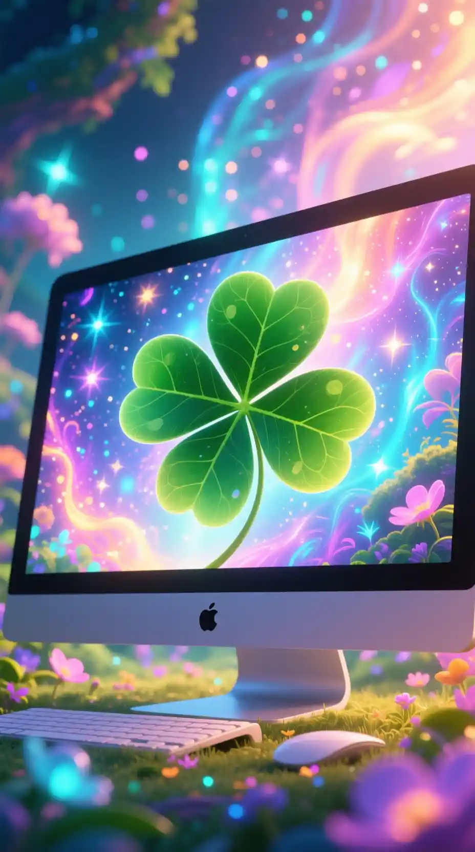 Colorful four leaf clover rendered in bright 3D style