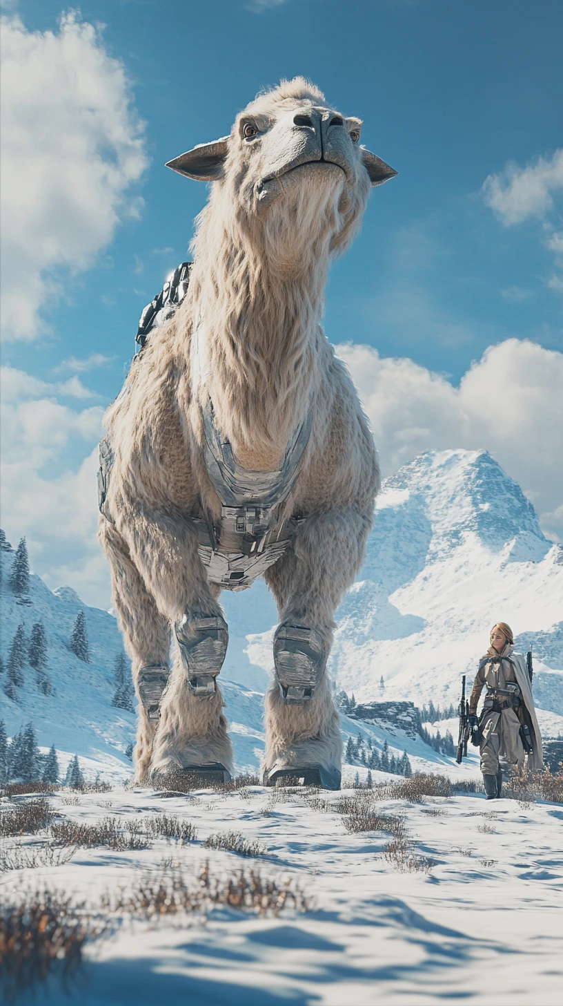 Criatura majestuosa encabritada en un paisaje invernal nevado