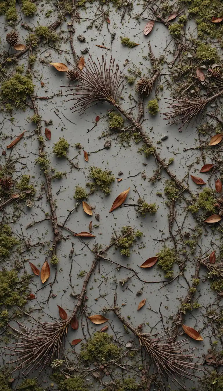 Textura de suelo de bosque sin juntas con barro, musgo y agujas de pino