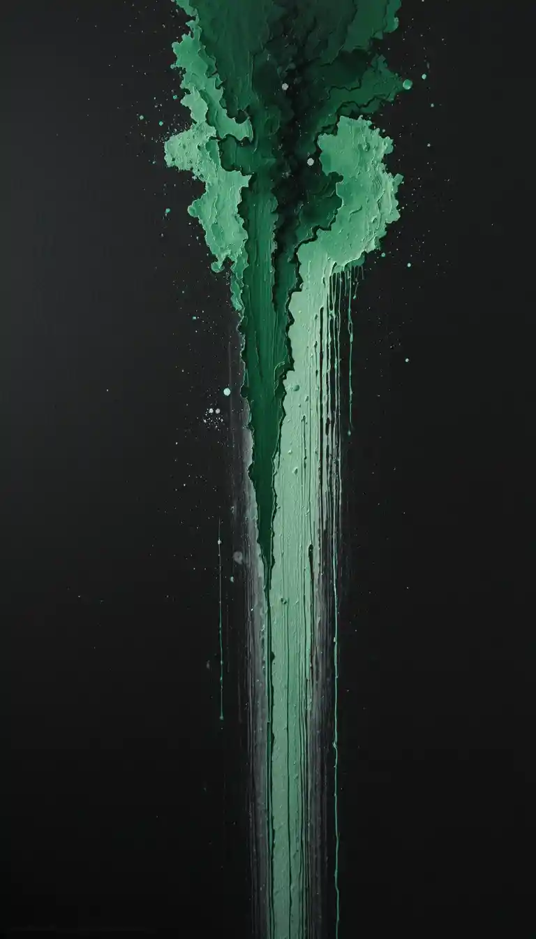 Poison green pigment dripping on sleek black minimalist canvas