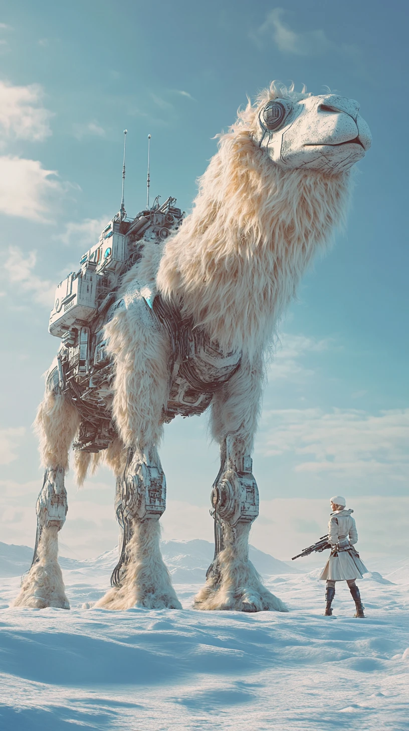 Majestic fantasy creature rising in a snowy wilderness