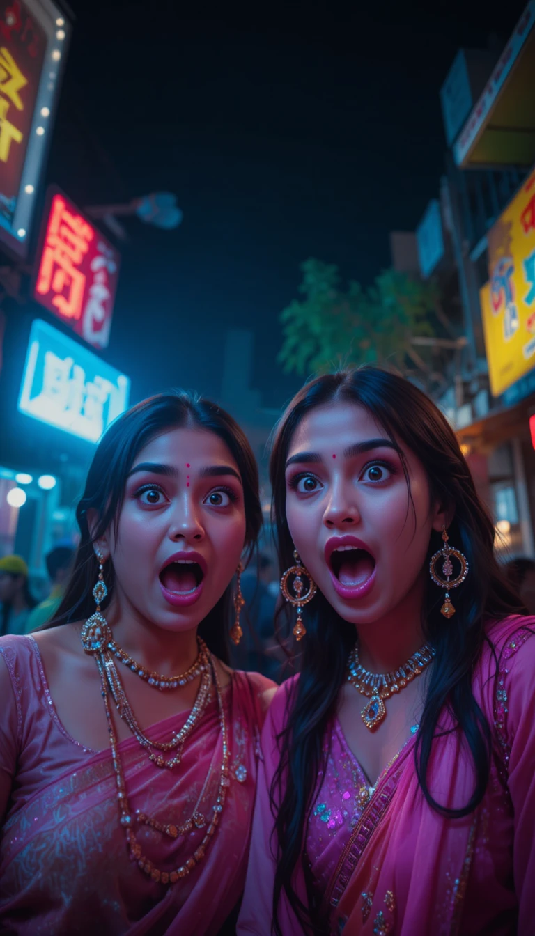 Two shocked girls in a warehouse with torn clothes