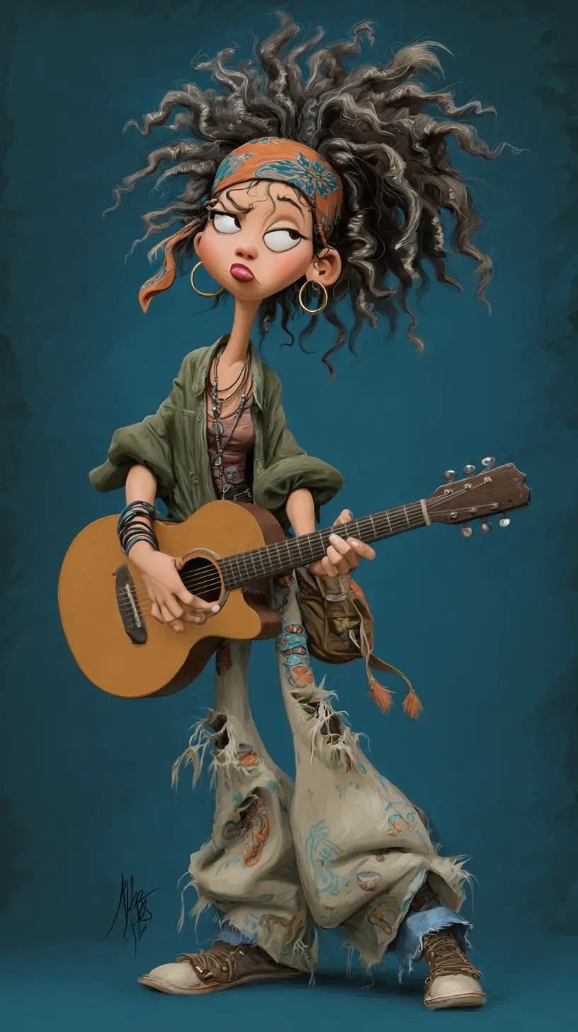 Free spirited girl traveling the world with her guitar