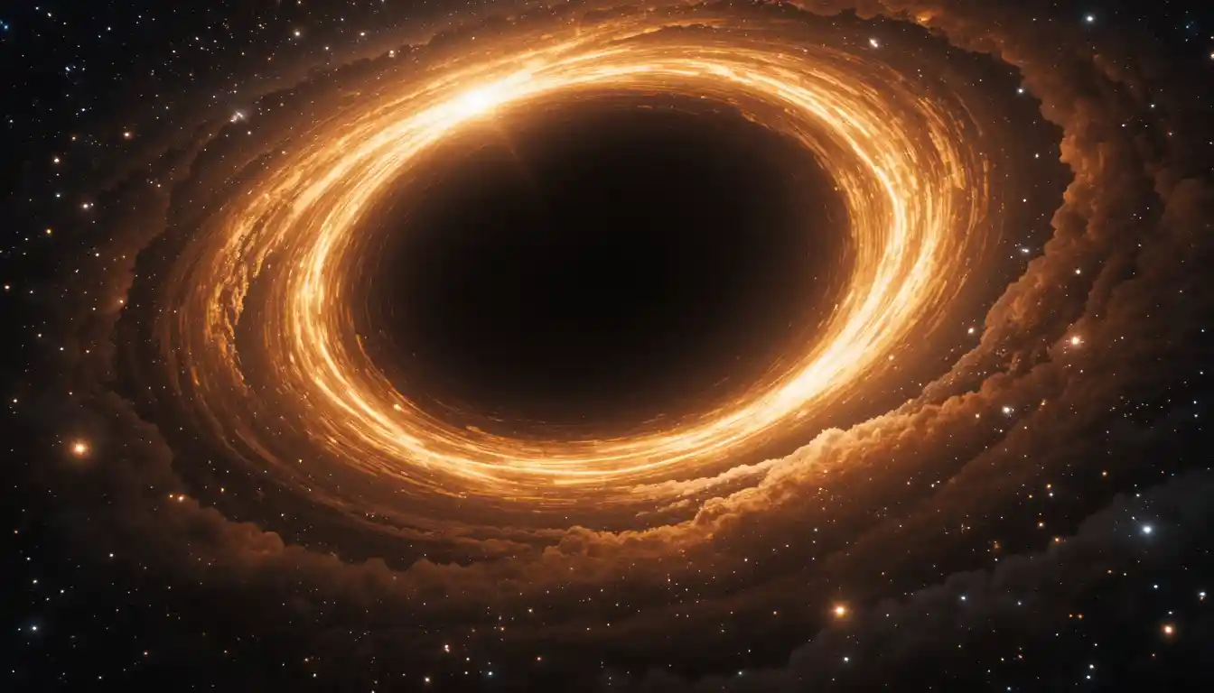 Cinematic black hole with glowing golden accretion disk