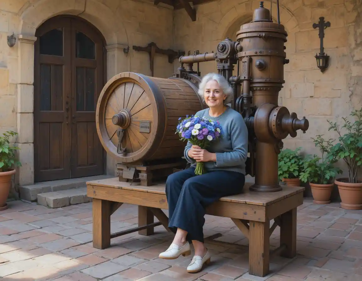 Primo piano di una vecchia macchina industriale in legno in un museo