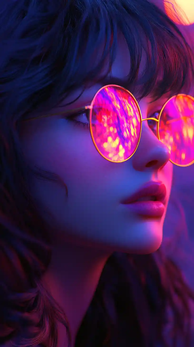Silver haired anime girl in neon lit night portrait