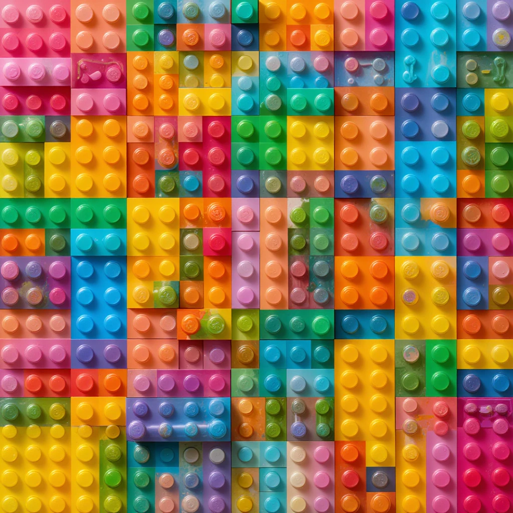 Ladrillos de juguete coloridos dispuestos en patrones creativos y divertidos
