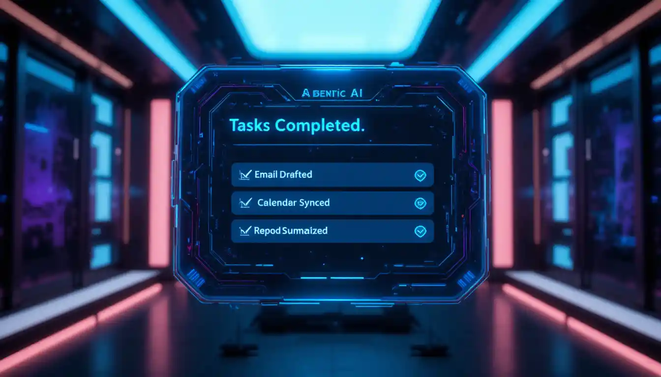 Interface futuriste de réalité augmentée dans une pièce moderne et sombre