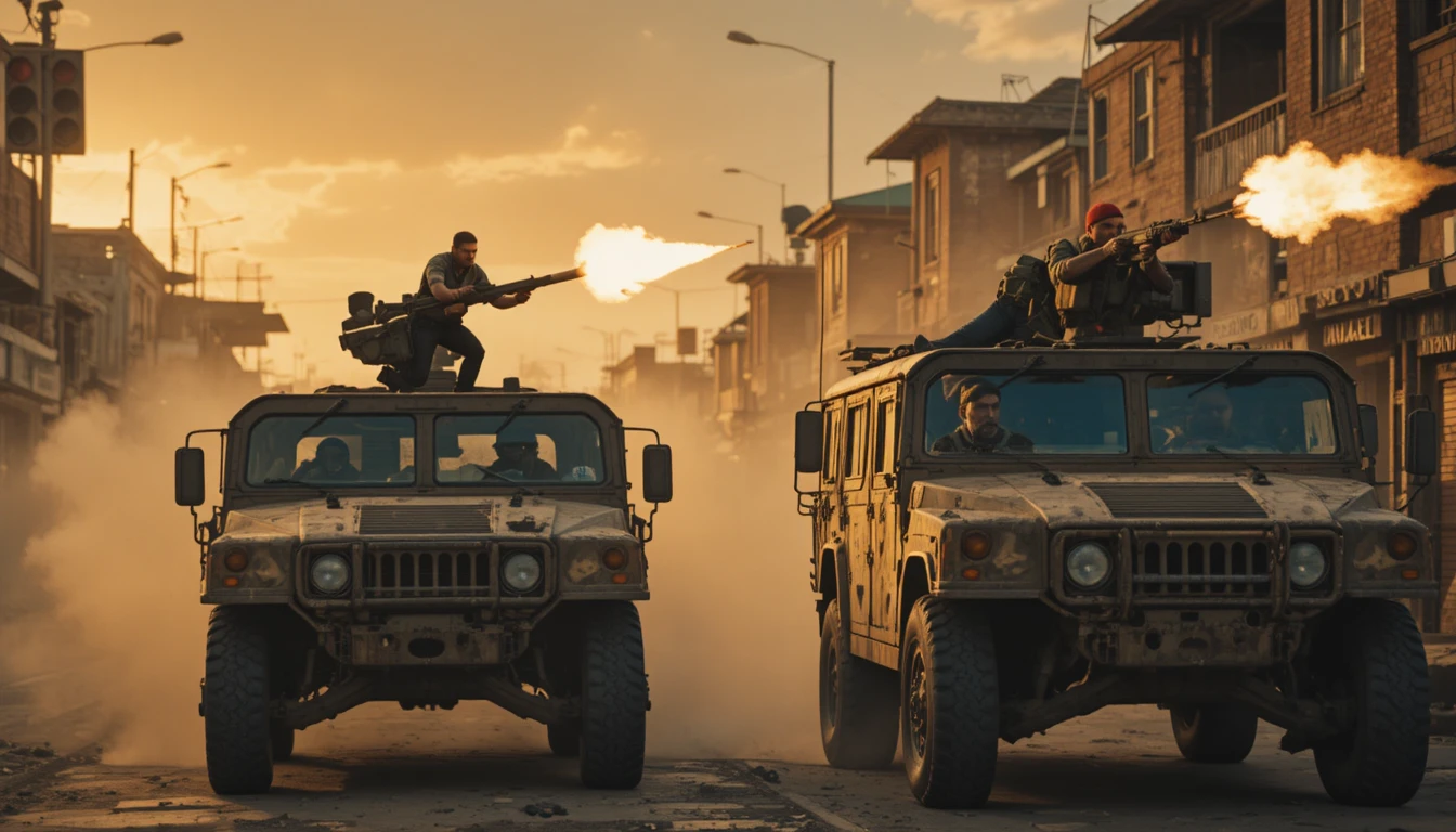 Armed convoy opens fire on a crumbling african city street