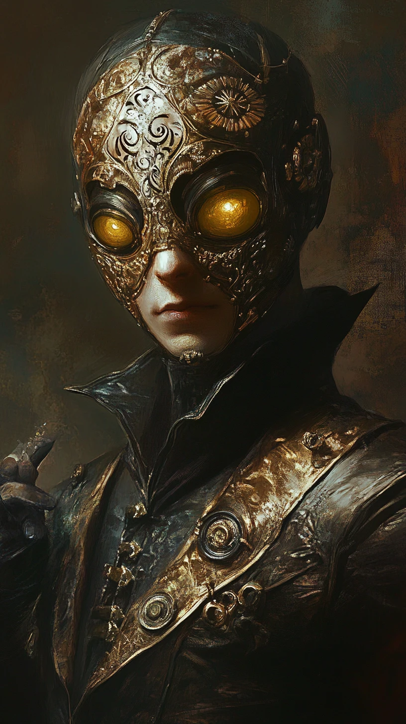 Artista cyberpunk mascarado em um mundo de fantasia sombria