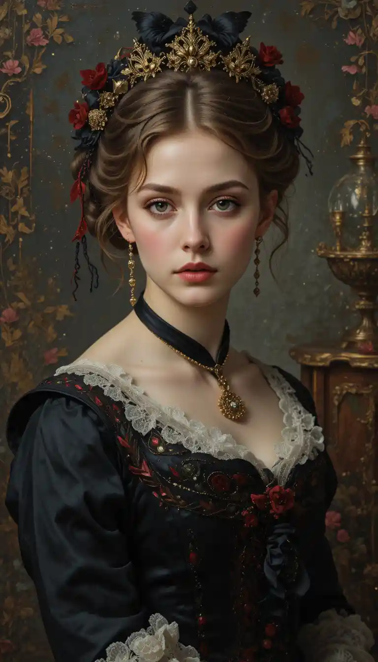 Victorian girl portrait in festive neo noir impressionist style