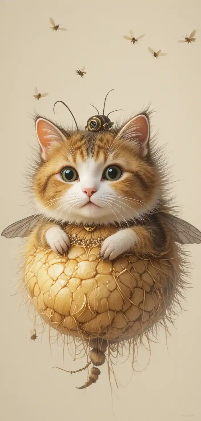 Adorabile illustrazione 3D di personaggio ibrido tra gatto soffice e ape