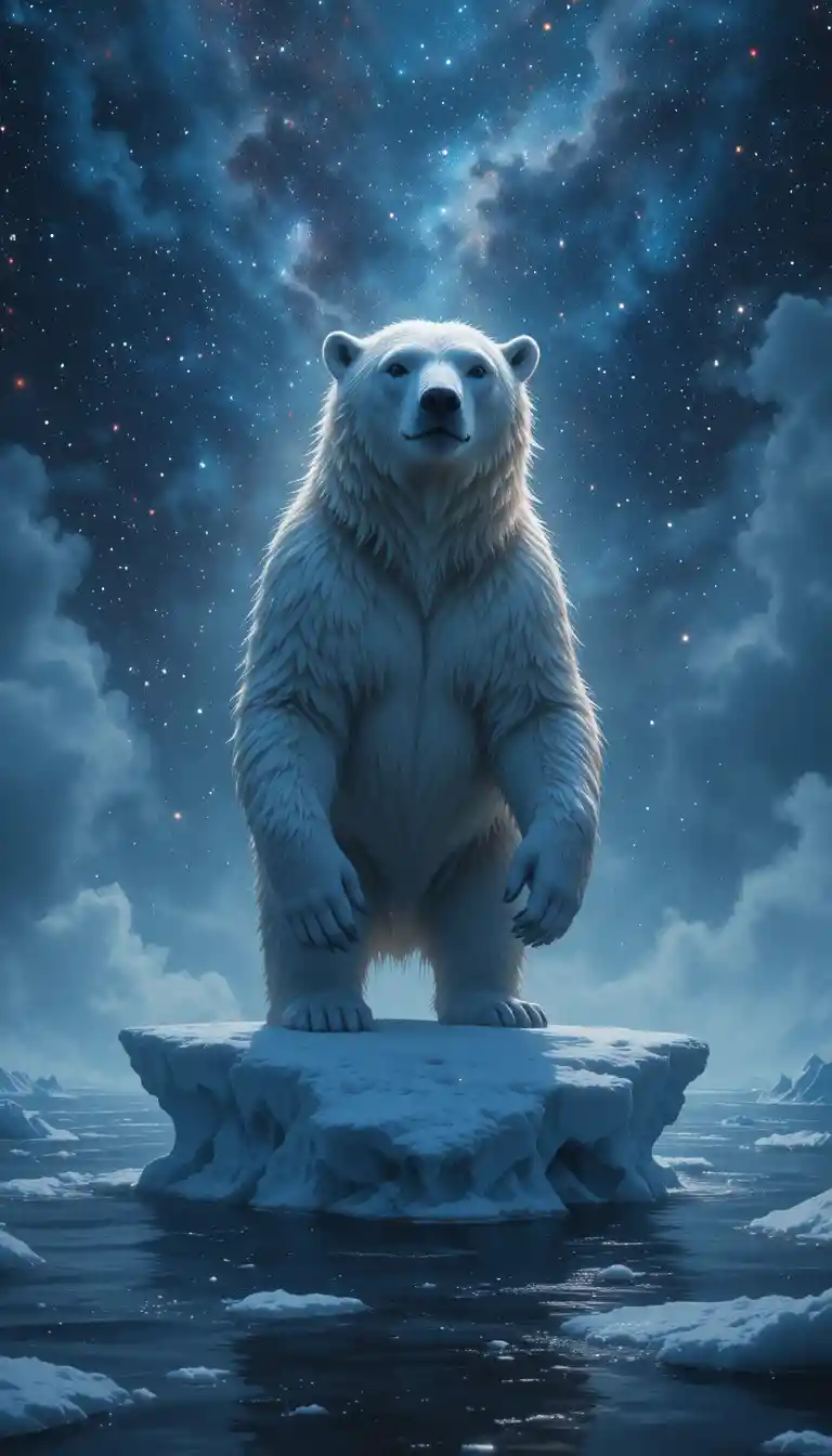 Majestätischer Eisbär auf leuchtendem Eis im kosmischen Ozean