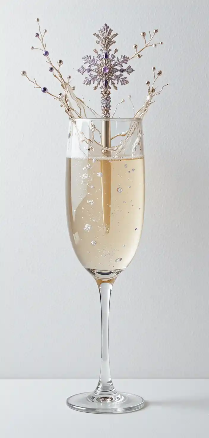 Kristallklarer Champagnerspritzer wirbelt in eleganter Glasform