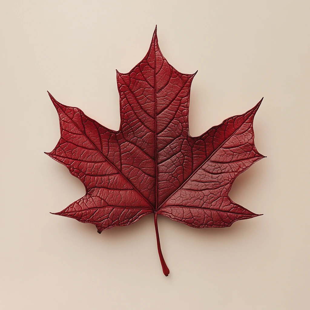 Feuille en cuir rouge réaliste sur fond beige clair