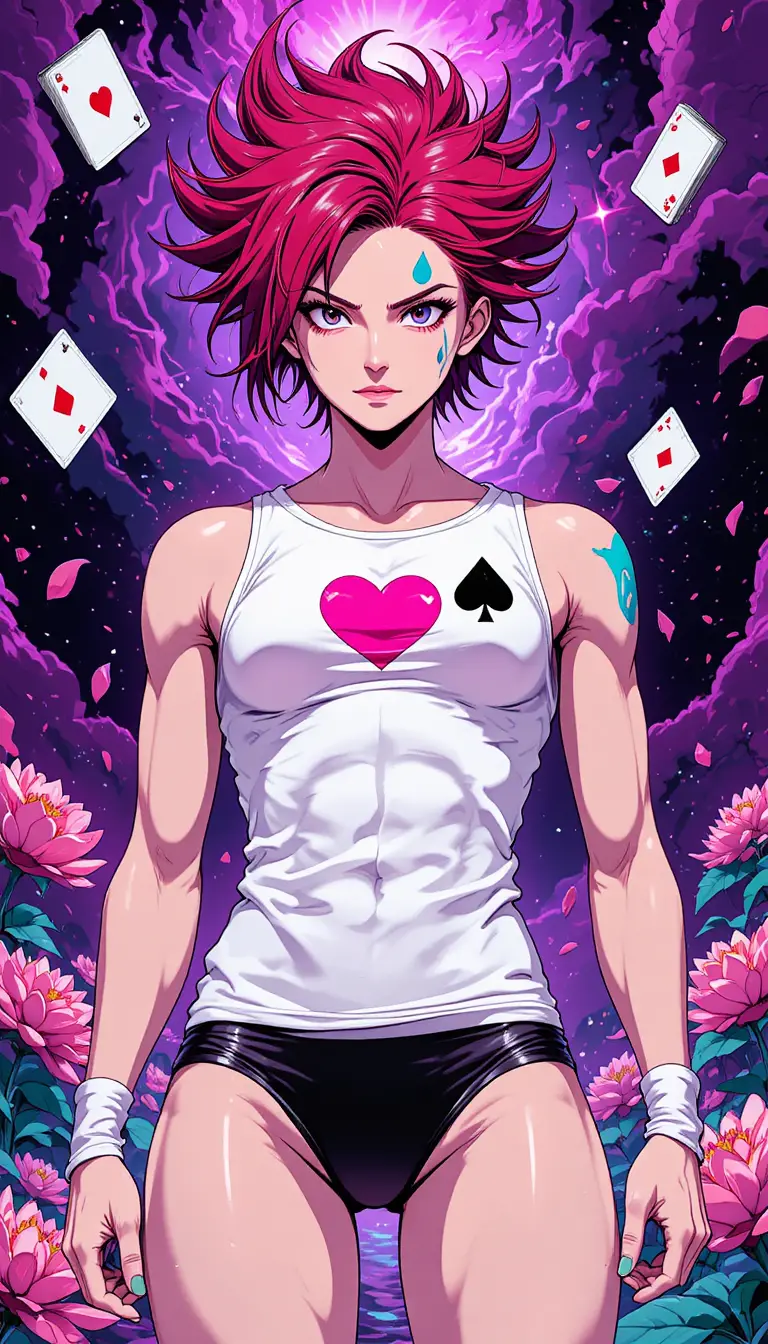Combattant d’anime en posture de combat en contre-plongée