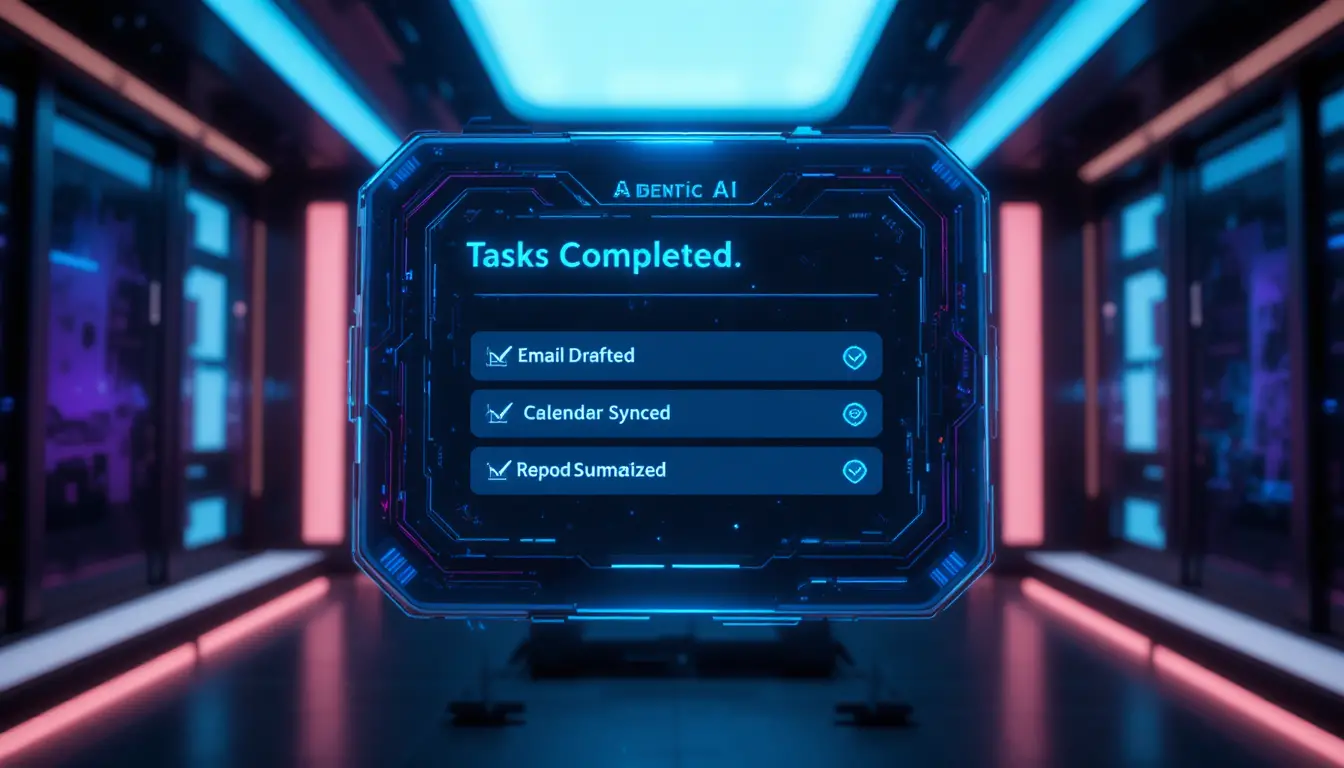 Interface futuriste de réalité augmentée dans une pièce moderne et sombre