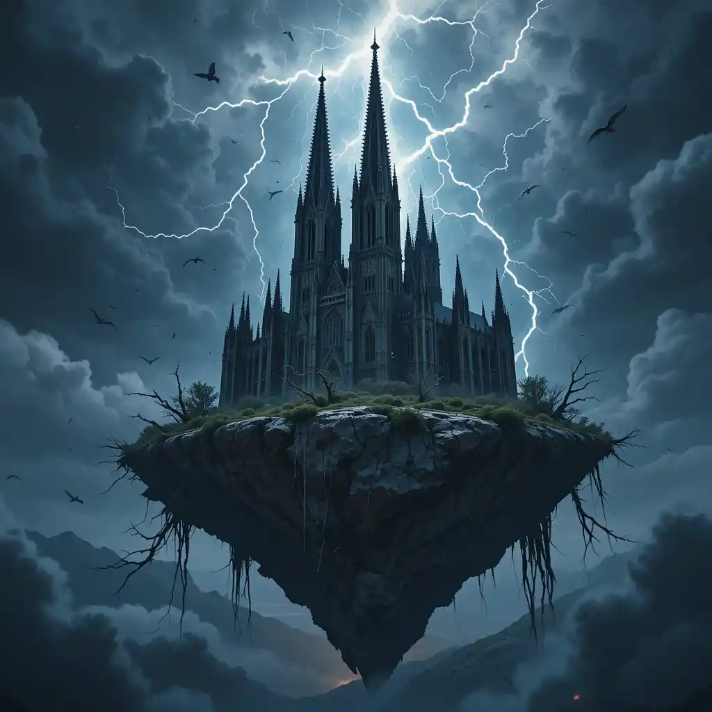 Cologne Cathedral On A Floating Rock Amid Stormy Skies