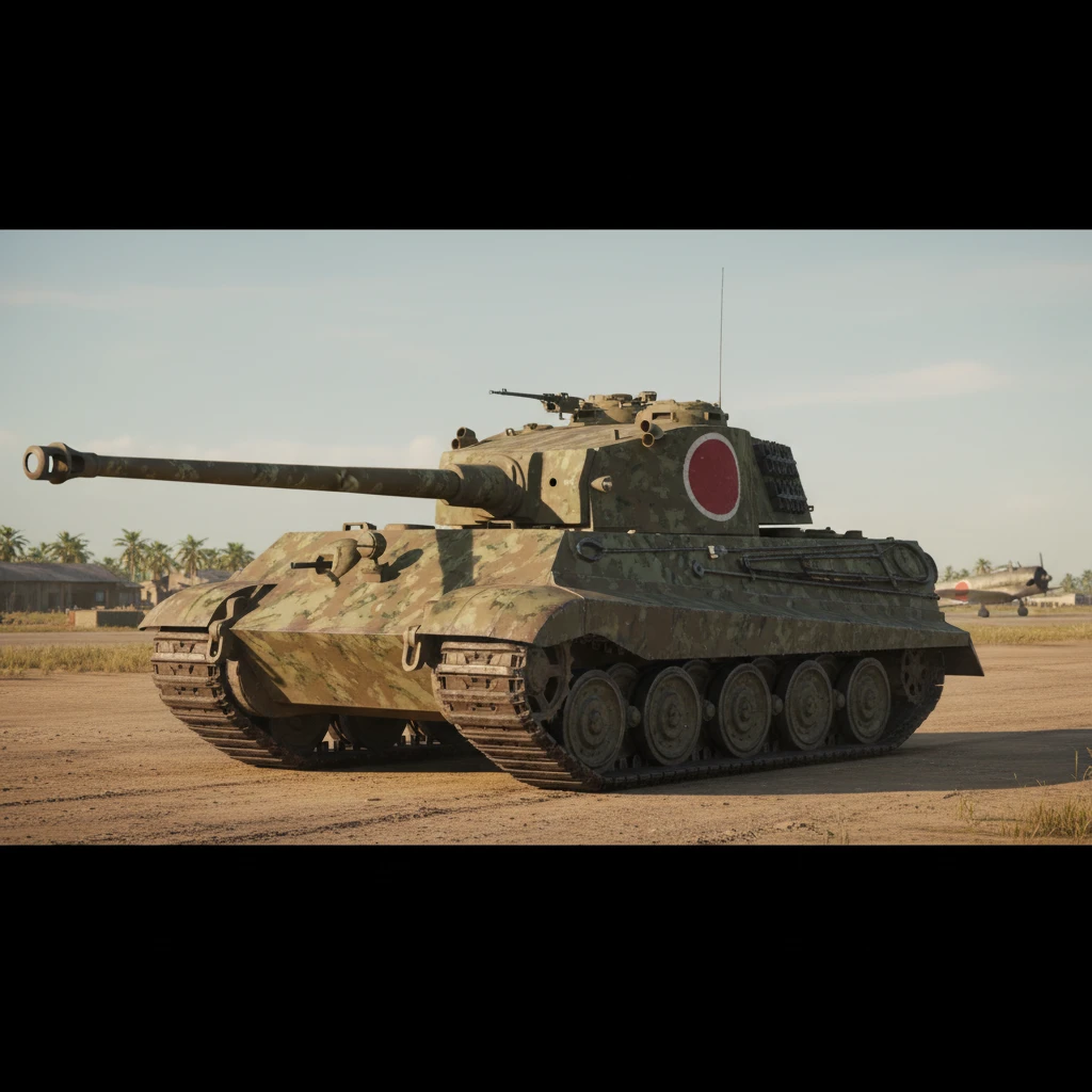 Tanque Tiger II no aeródromo de Sepik na Segunda Guerra Mundial