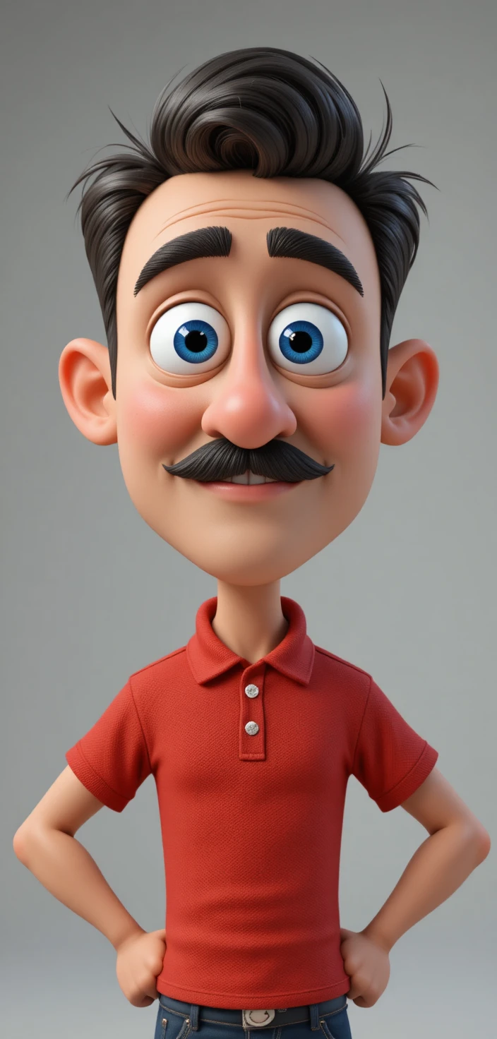 큰 머리와 놀란 파란 눈을 가진 3D 카툰 남자